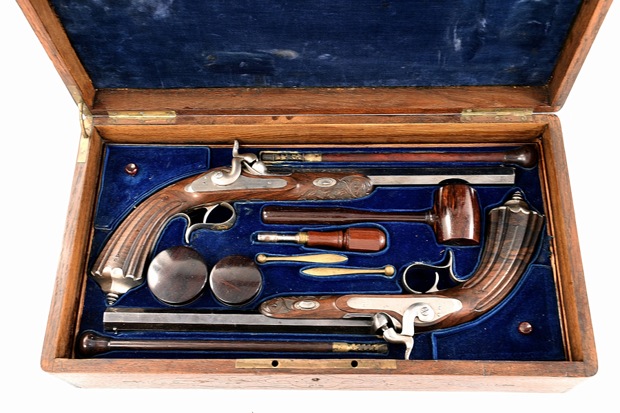 A PAIR OF RIFLED PERCUSSION PISTOLS